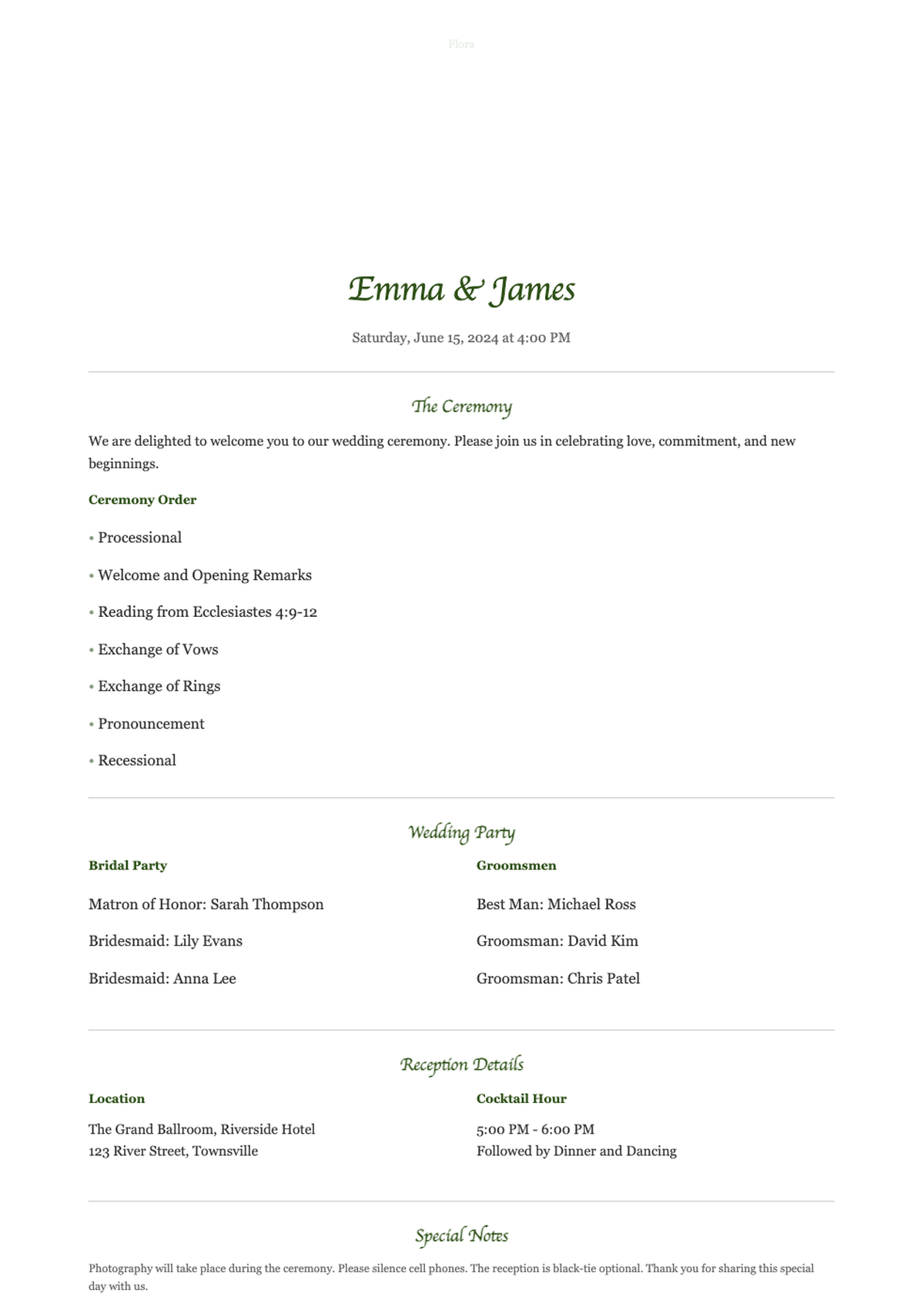 Elegant wedding ceremony program with floral watercolor design_variant_2